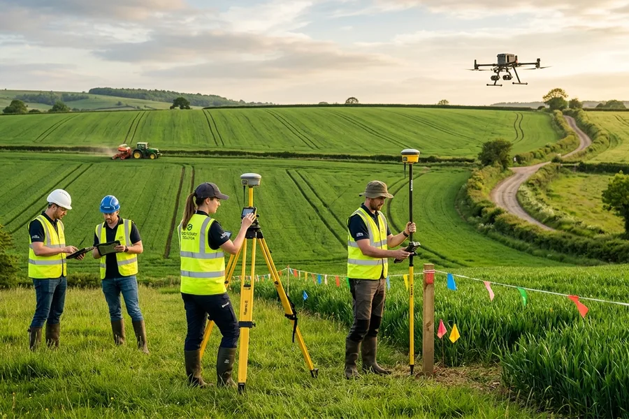 Equipe da Sander Engenharia realizando levantamento geodésico em propriedade rural